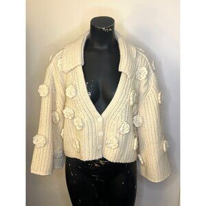 NEW For Love & Lemons Ivy Chunky Cardigan Sweater in Cream Size Medium